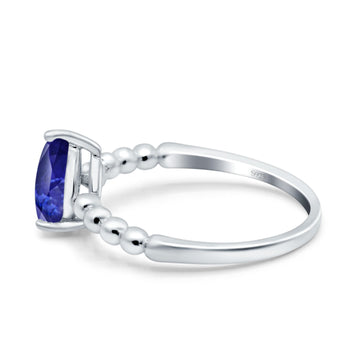 Teardrop Art Deco Pear Wedding Ring Simulated Blue Sapphire CZ 925 Sterling Silver